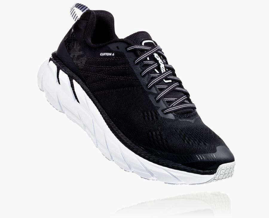 Hoka One One Womens Walking Shoes - Clifton 6 - Black/White - SGQC16384